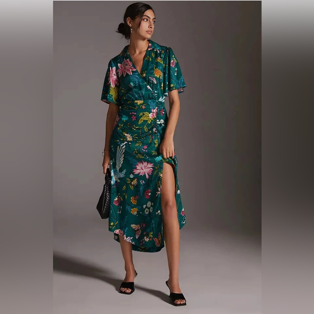 Anthropologie Maeve Floral Shirt Dress - Kimono Style Faux Wrap NWT